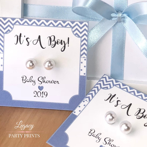 It S A Boy Baby Shower Favors With White Pearl Earrings It S A Boy Baby Shower Favors With White Pearl Earrings