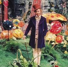 Gene Wilder as Willy Wonka in front of Candy