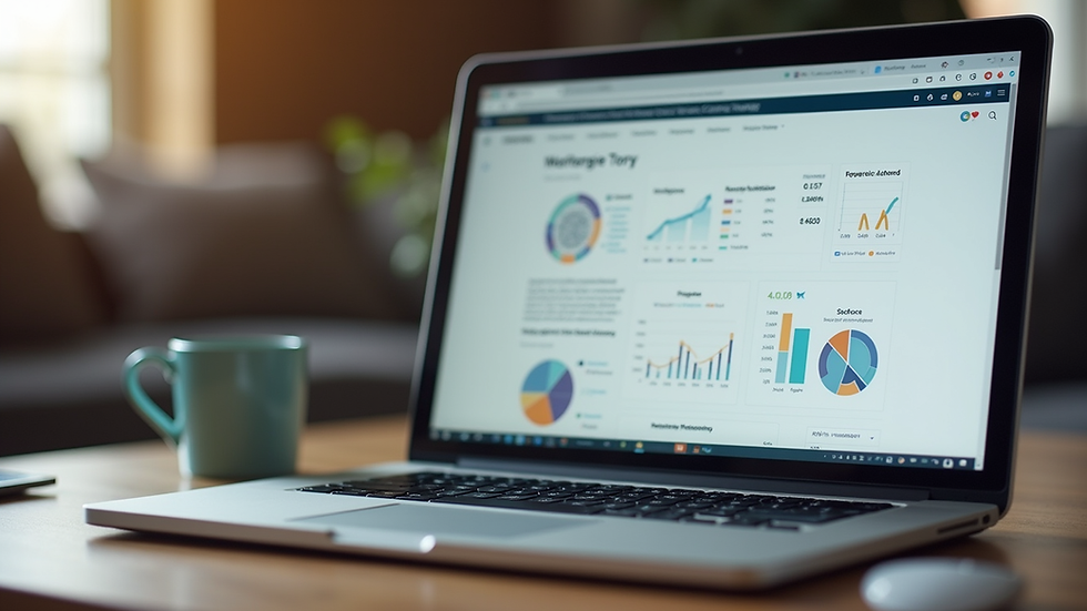 Eye-level view of a laptop displaying a blog with SEO analytics