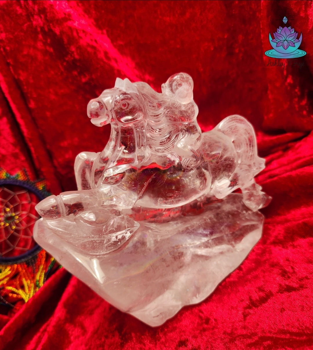Large crystal quartz horse and monkey statue.