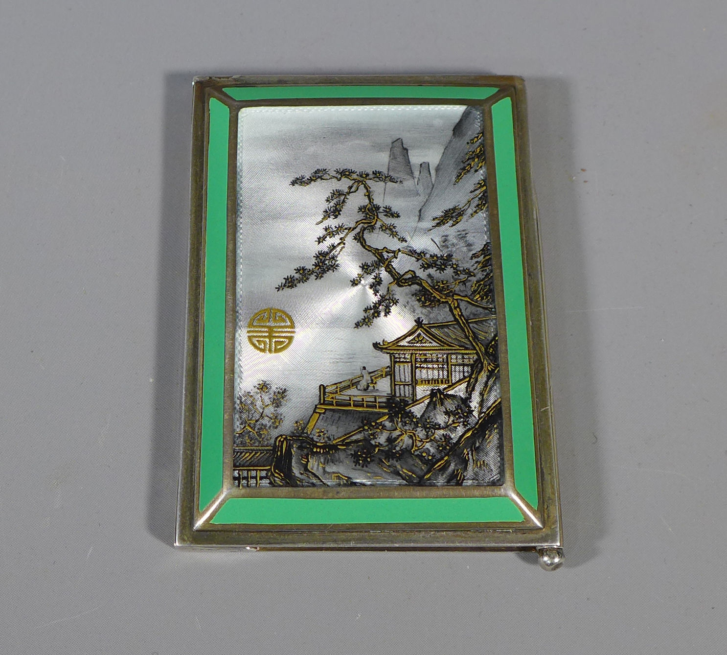 Fine Art Deco P H Vogel & Co Silver and Enamel Japanese Scene Aide Memoir #1