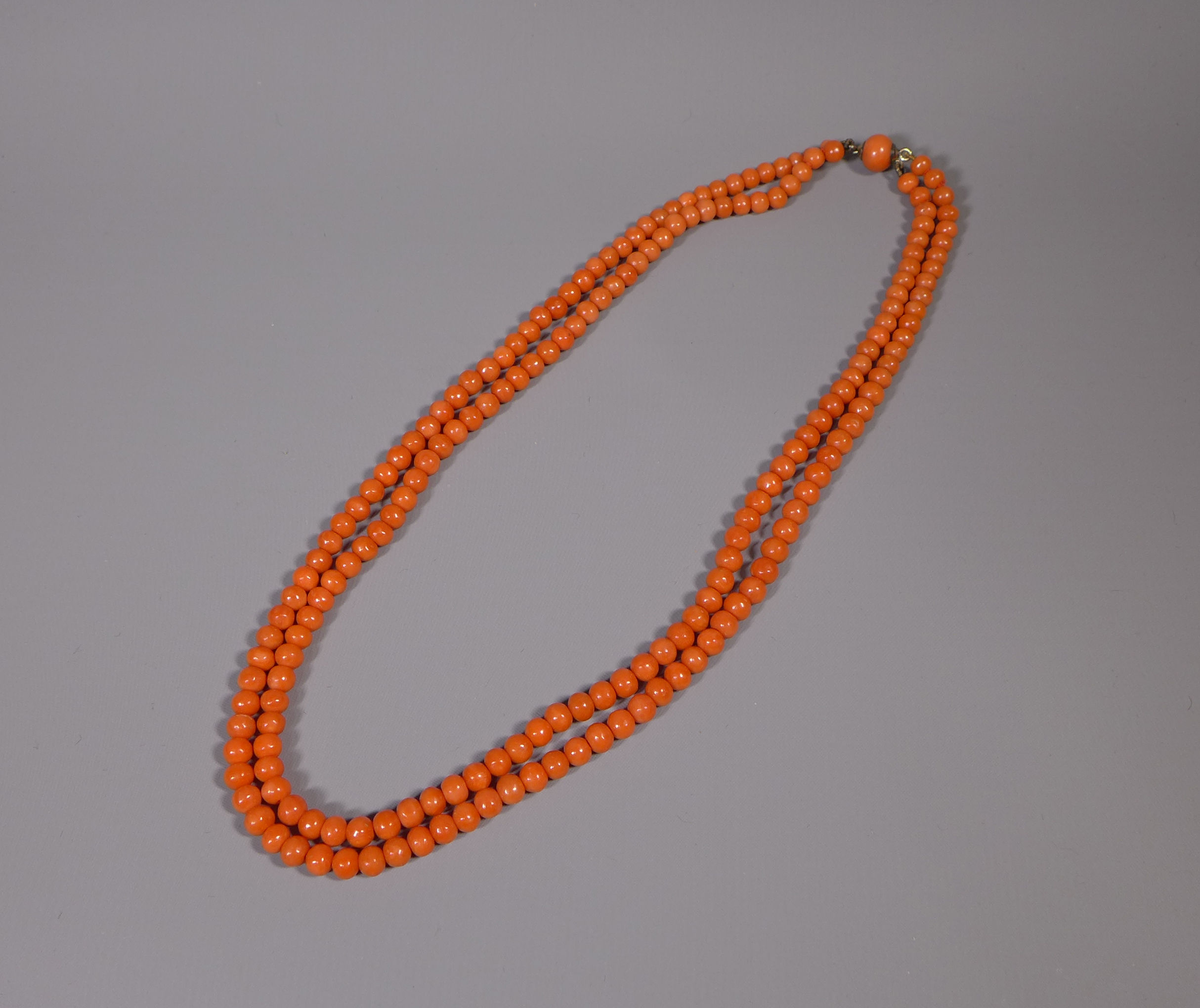 Antique Double String Red Coral Bead Necklace  #1
