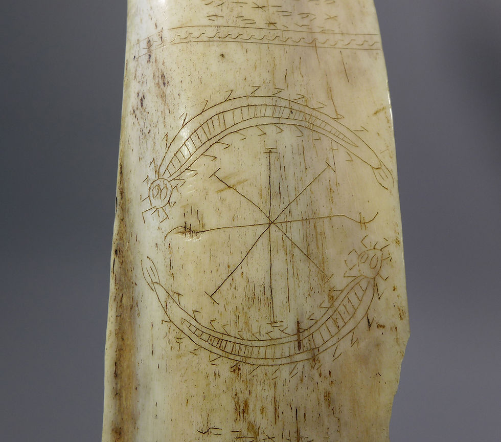 Thumbnail: Antique tribal Batak Shamans Astrological Calendar Cared Buffalo closeup #2Rib Bone