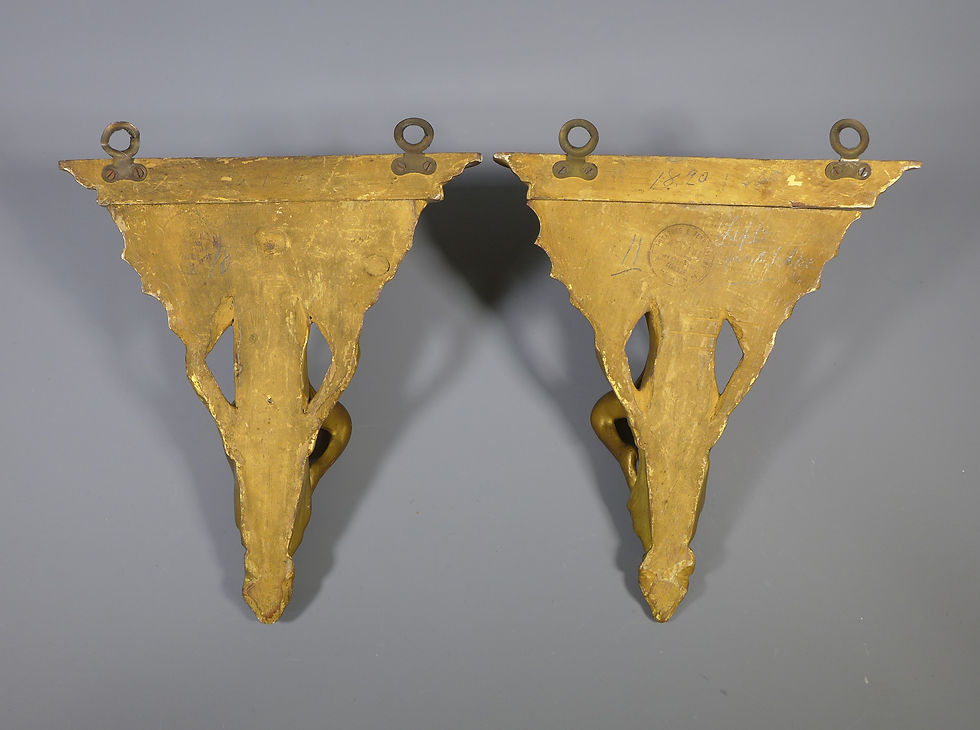 Rare Pair of Antique 19th C. Italian Gilt Wood Wall Sconces Firenze back