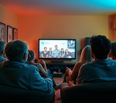20 people of both sexes watching movie in a small setting.jpg