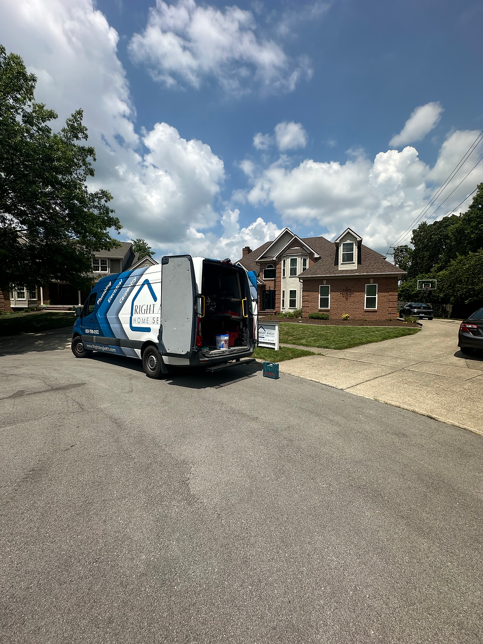 Truck, right angle, yard, blue sky, remodelers