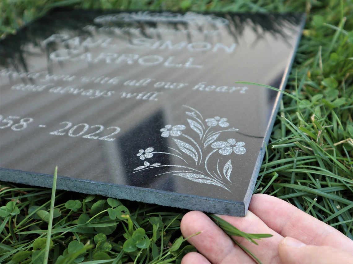 Thumbnail: Custom Memorial Gray Slate Stone, Personalized Memorial Grave Marker Headstone