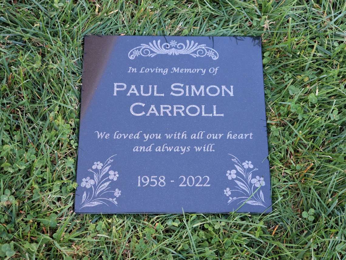 Thumbnail: Custom Memorial Gray Slate Stone, Personalized Memorial Grave Marker Headstone