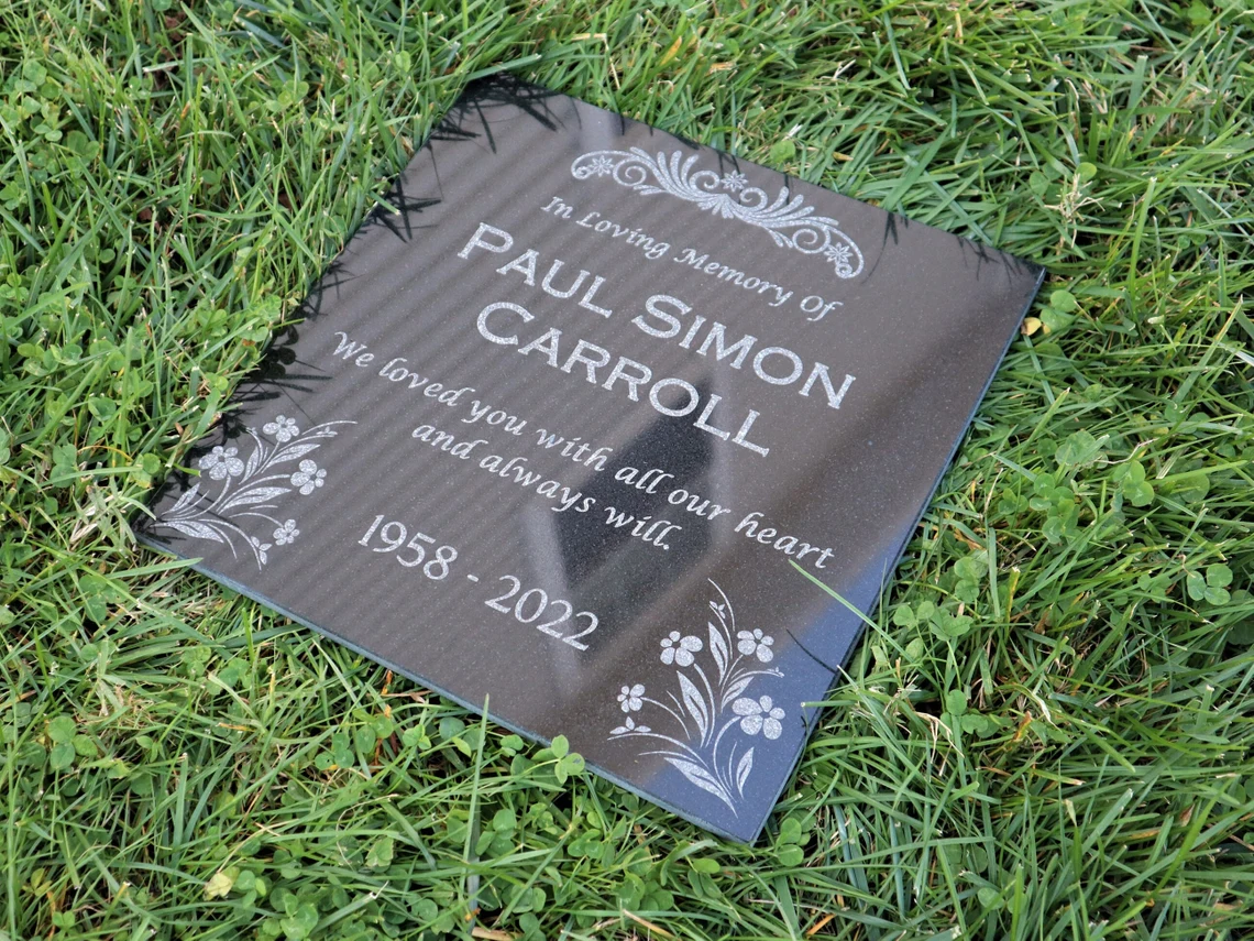 Thumbnail: Custom Memorial Gray Slate Stone, Personalized Memorial Grave Marker Headstone