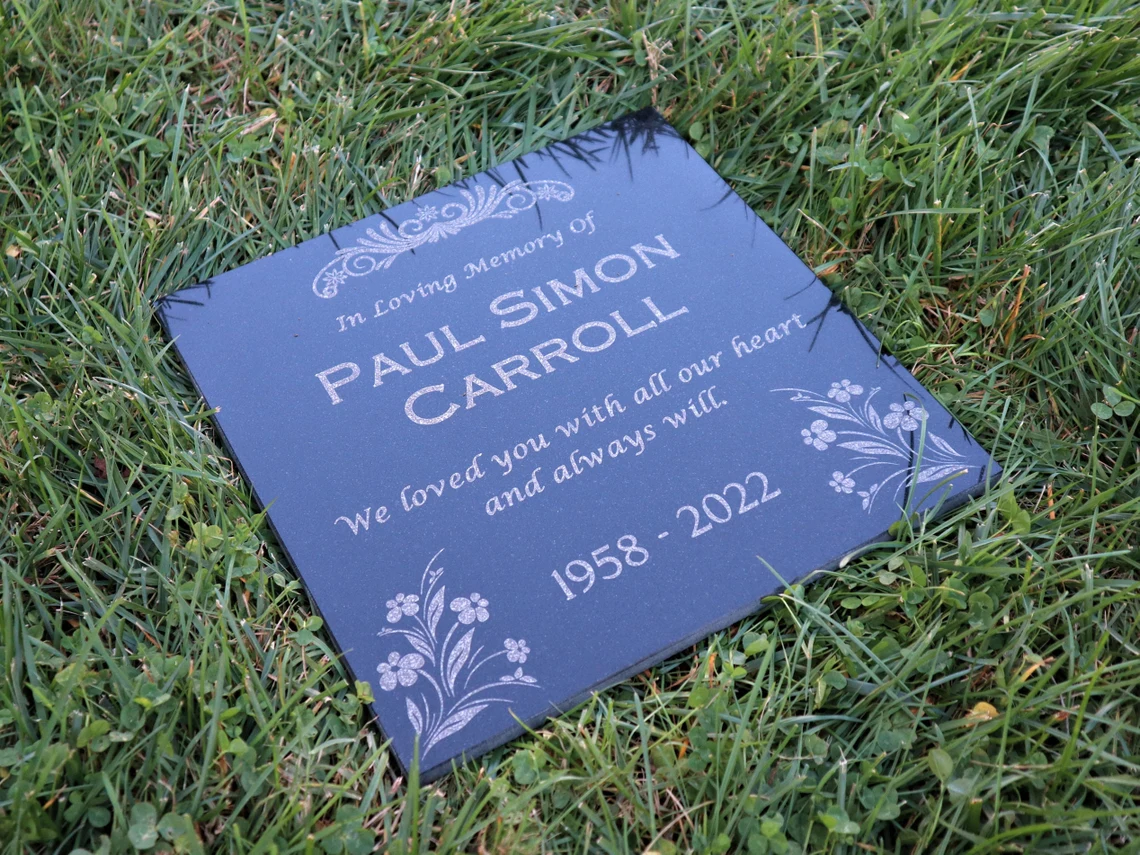 Thumbnail: Custom Memorial Gray Slate Stone, Personalized Memorial Grave Marker Headstone