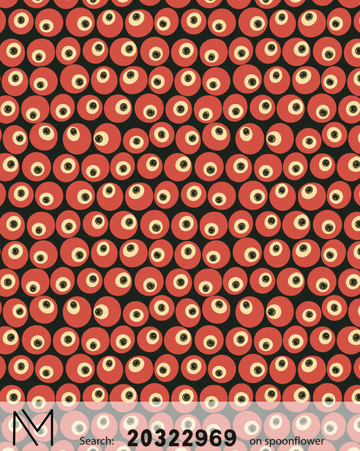 Textile design with graphic eyeballs in retro tones, ideal for eerie accessories or Halloween crafts.