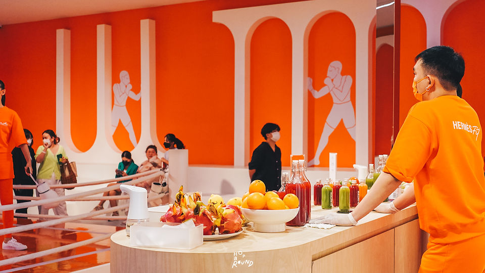 Hermès Fit สนุกสนานในจักรวาลสีส้ม Interactive Sports Universe Hermes centralwOrld Sport Exhibition Activities แอร์เมส รีวิว งาน Hermes fit ออกกำลังกาย กับ Hermes กรุงเทพ Let's Hop Around ฮ็อปอะราวด์ Hoparound.co Furst Cake