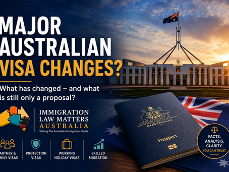 Australian Parliament House, Australian passport and flag with the headline “Major Australian Visa Changes?” and Immigration Law Matters Australia branding.  That is much better alt text because it accurately describes the visual rather than simply listing visa keywords.