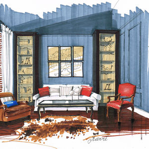 Living room interior of avid traveller