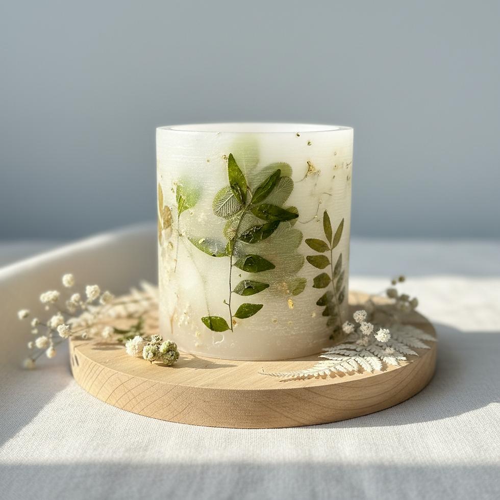 Photophore en cire et végétaux