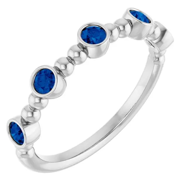 14K White Natural Blue Sapphire Stackable Ring