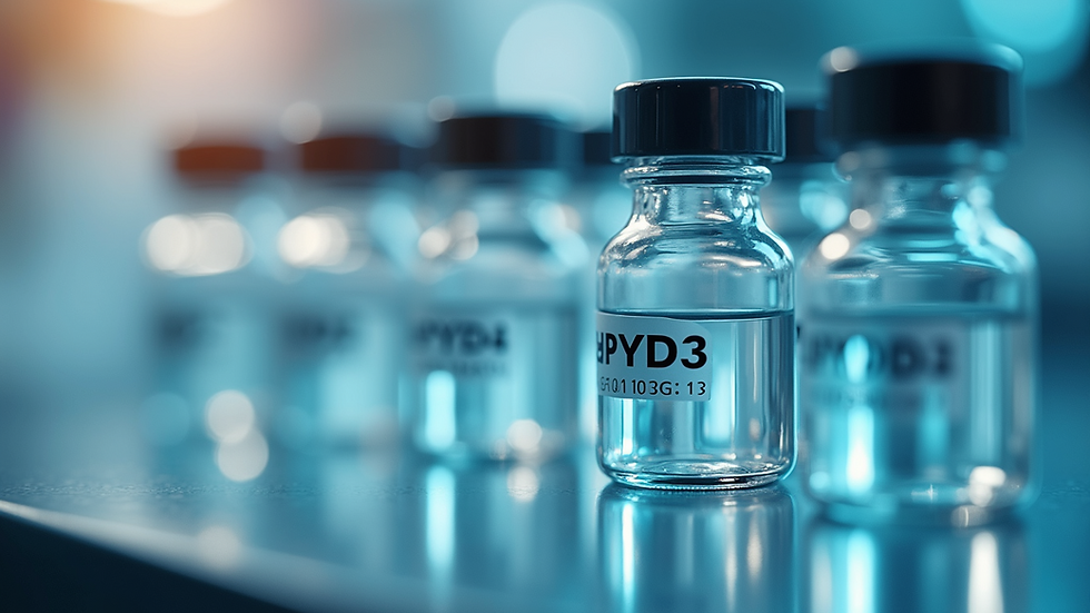 Close-up view of a laboratory setting with peptide vials