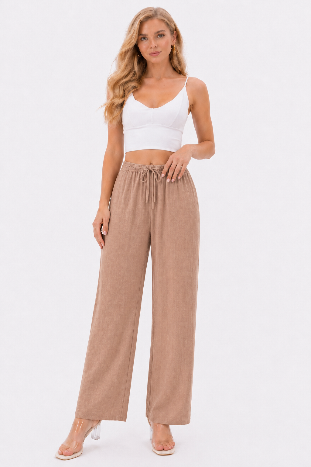 Textured Wide Leg Drawstring Lounge Pants