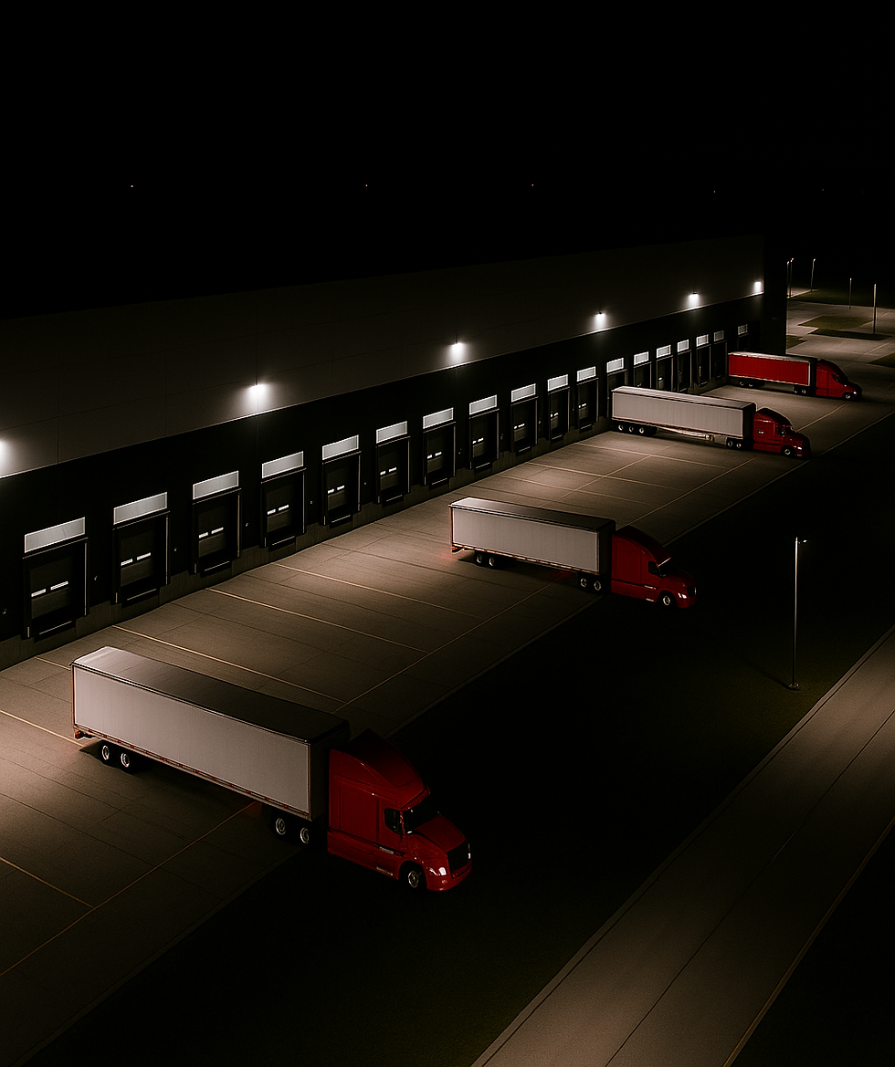 Truck linedup outside the warehouse