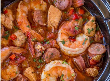 Slow Cooker Jambalaya with andouille sausage, chicken and shrimp cooked low and slow with bold spice