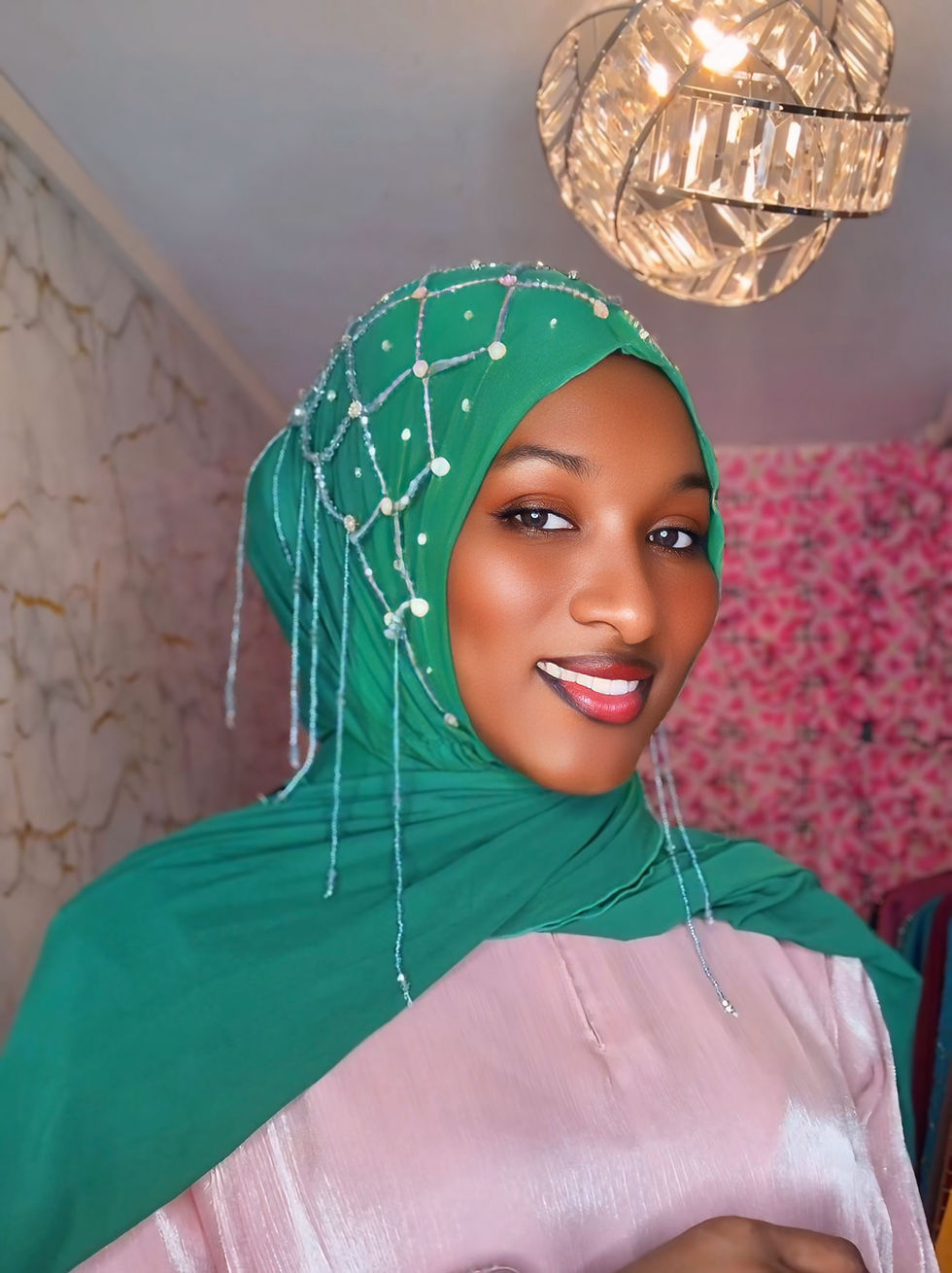 Thumbnail: Nikkah Scarf Luxury Hijab Handemade Beaded and Lace Detail for Elegance Perfect 