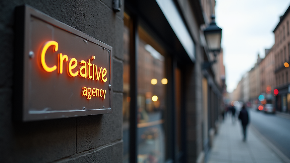 Close-up view of a Glasgow street with creative agency signage