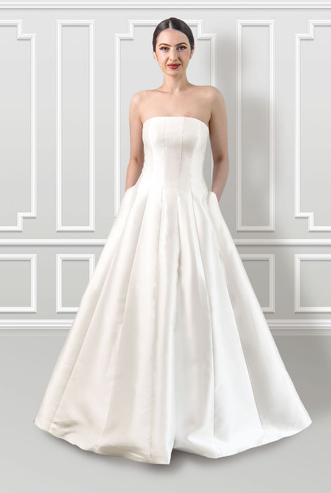 Front view of the Charlotte wedding gown by Darryl Jagga Bridal, a New York wedding dress designer. 