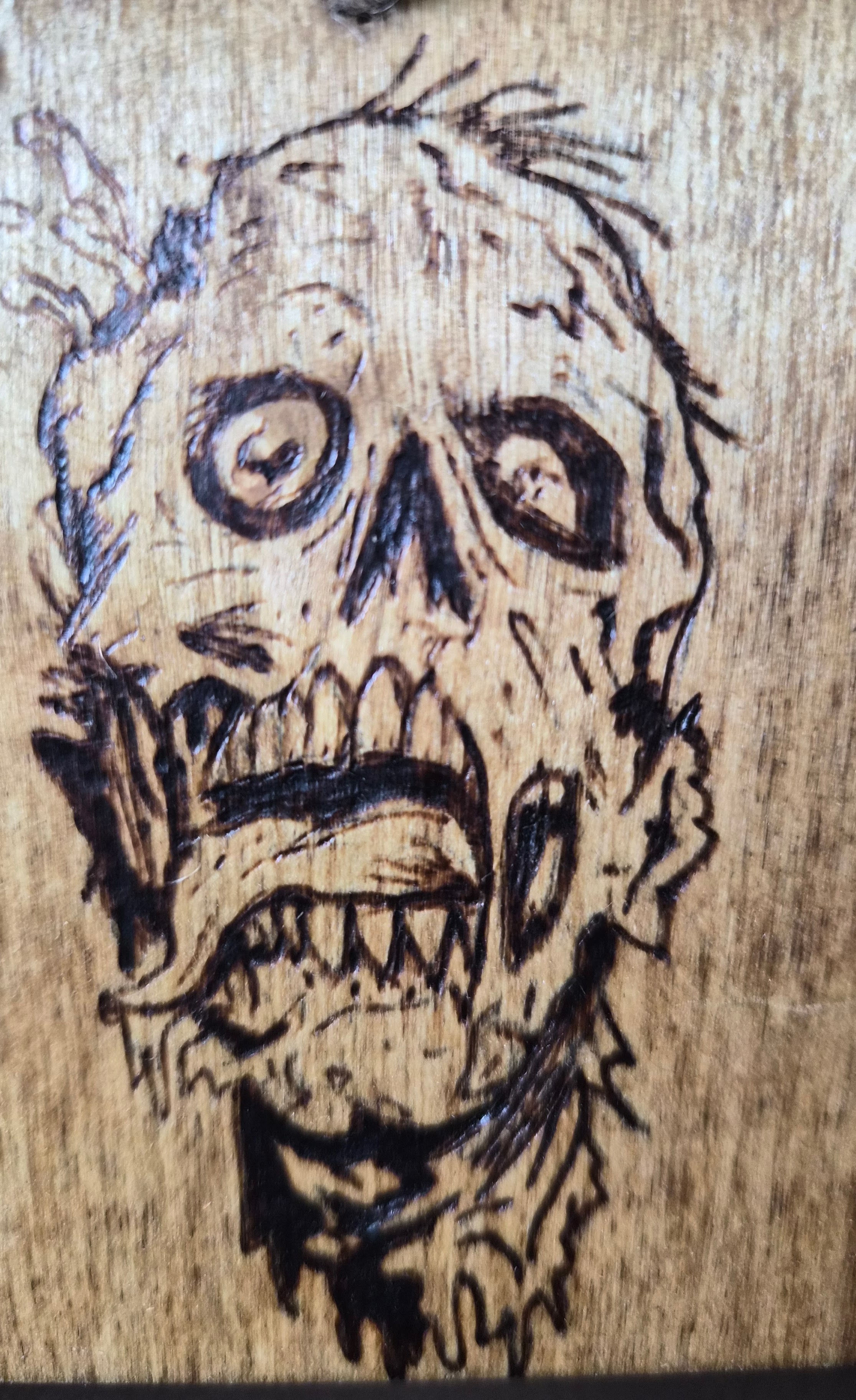 Handmade Zombie Pyrography Art - 4x4 inch Hanging Art
