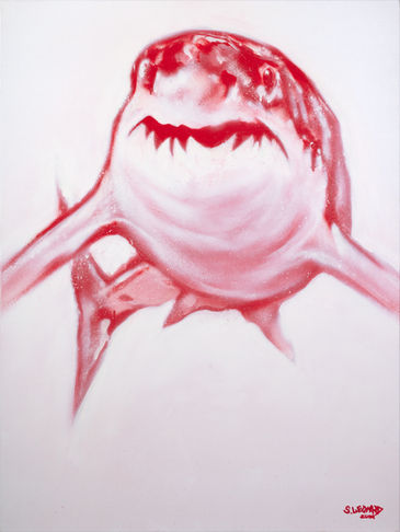 Cherry Shark, spray paint on 30x40 canvas, May 2021