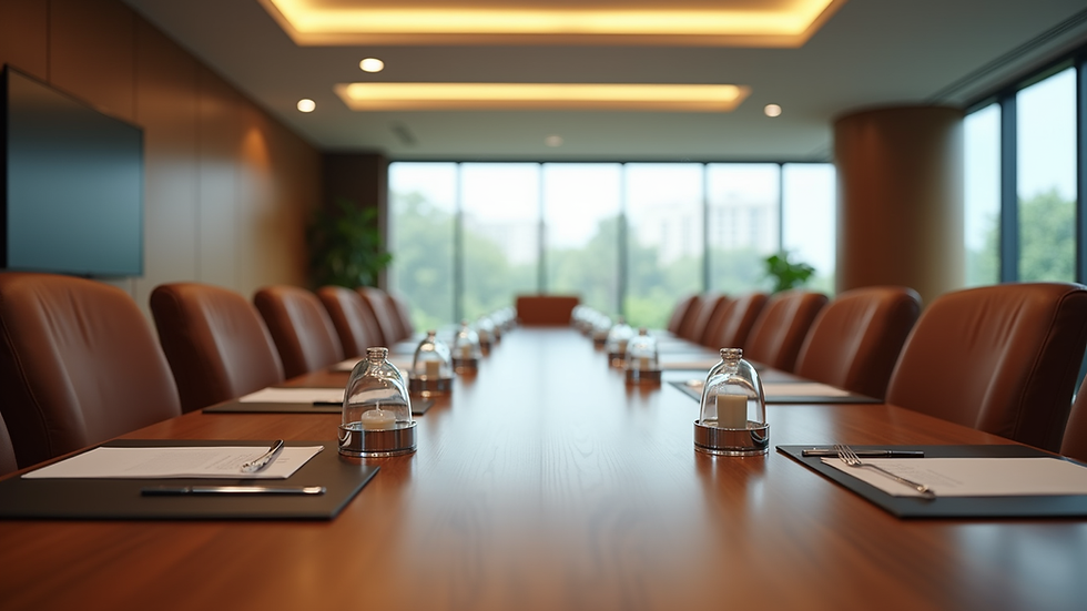 Eye-level view of a conference room set up for a leadership workshop