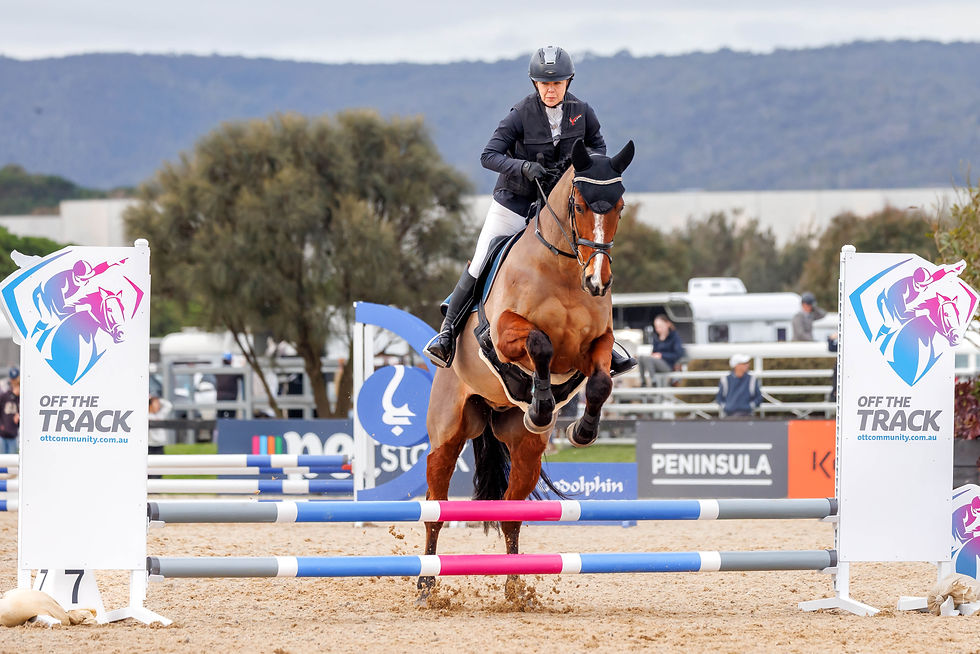 ABOVE: Tracey Button and Prairie Star finished in the top 10 of the 60cm combined training championship. Picture: ONE-EYED FROG