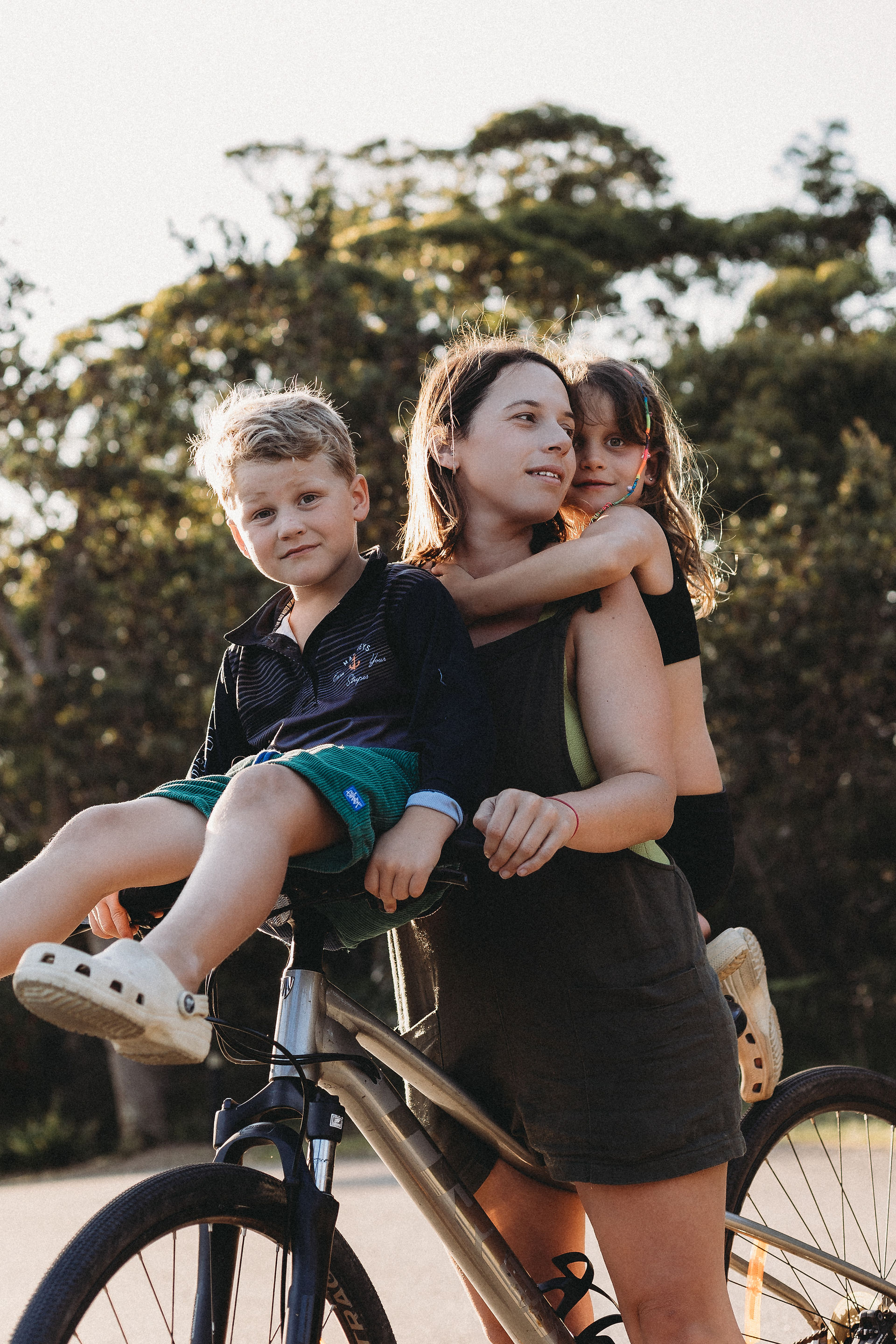 mum and kids bike riding