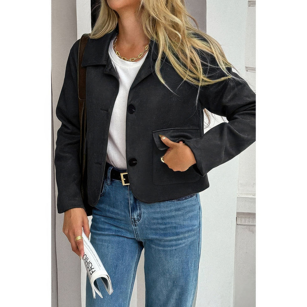 Thumbnail: Solid Suit Lapel Faux Suede Leather Jacket