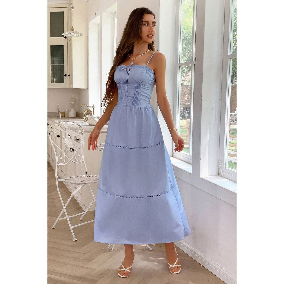 Thumbnail: Solid Button Decor Pintuck Eyelet Shirred Dress