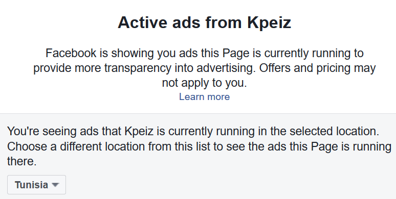KPEIZ facebook page transparency ads section