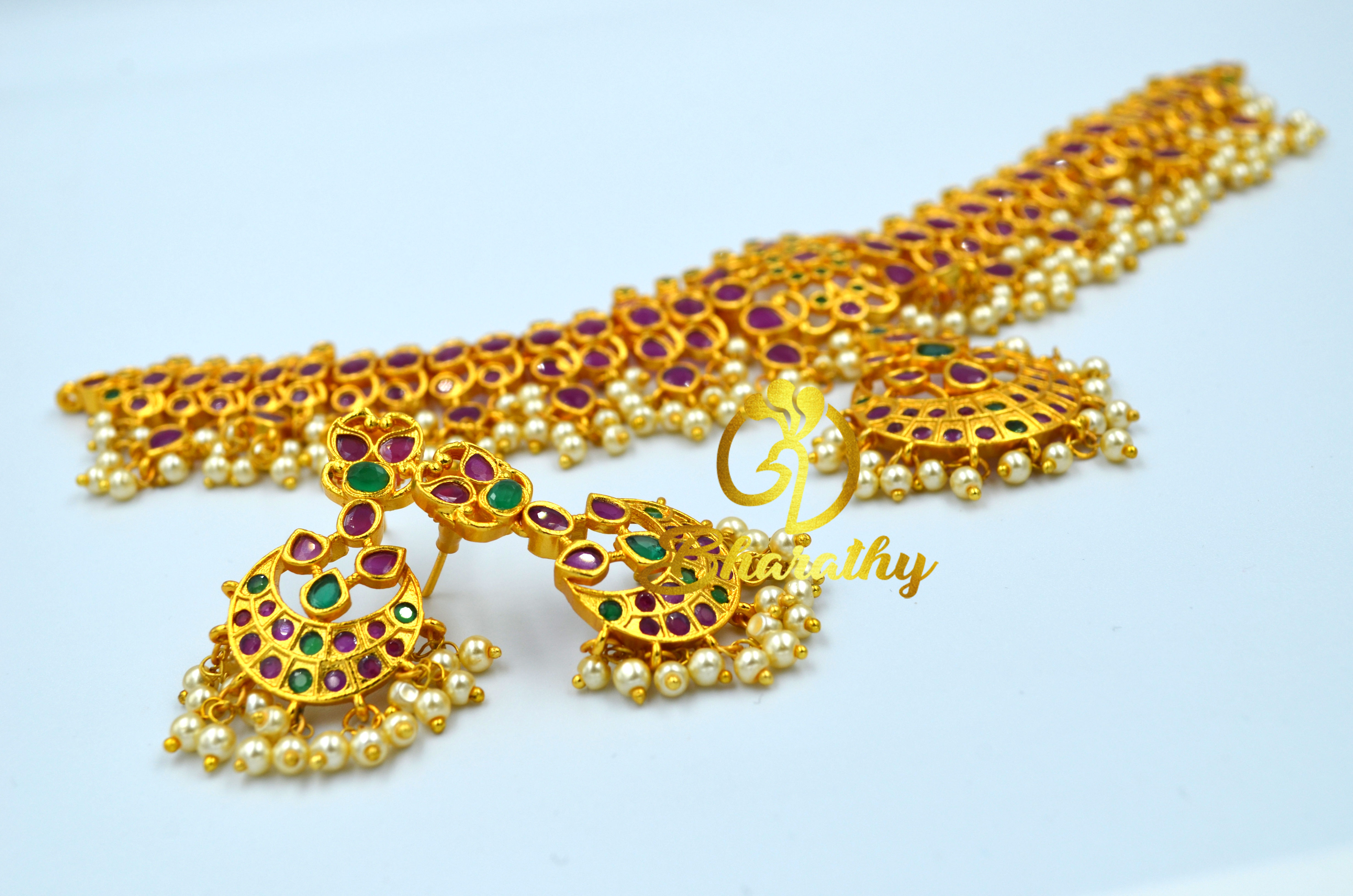 Antique Kempu stone Short necklace and Earrings