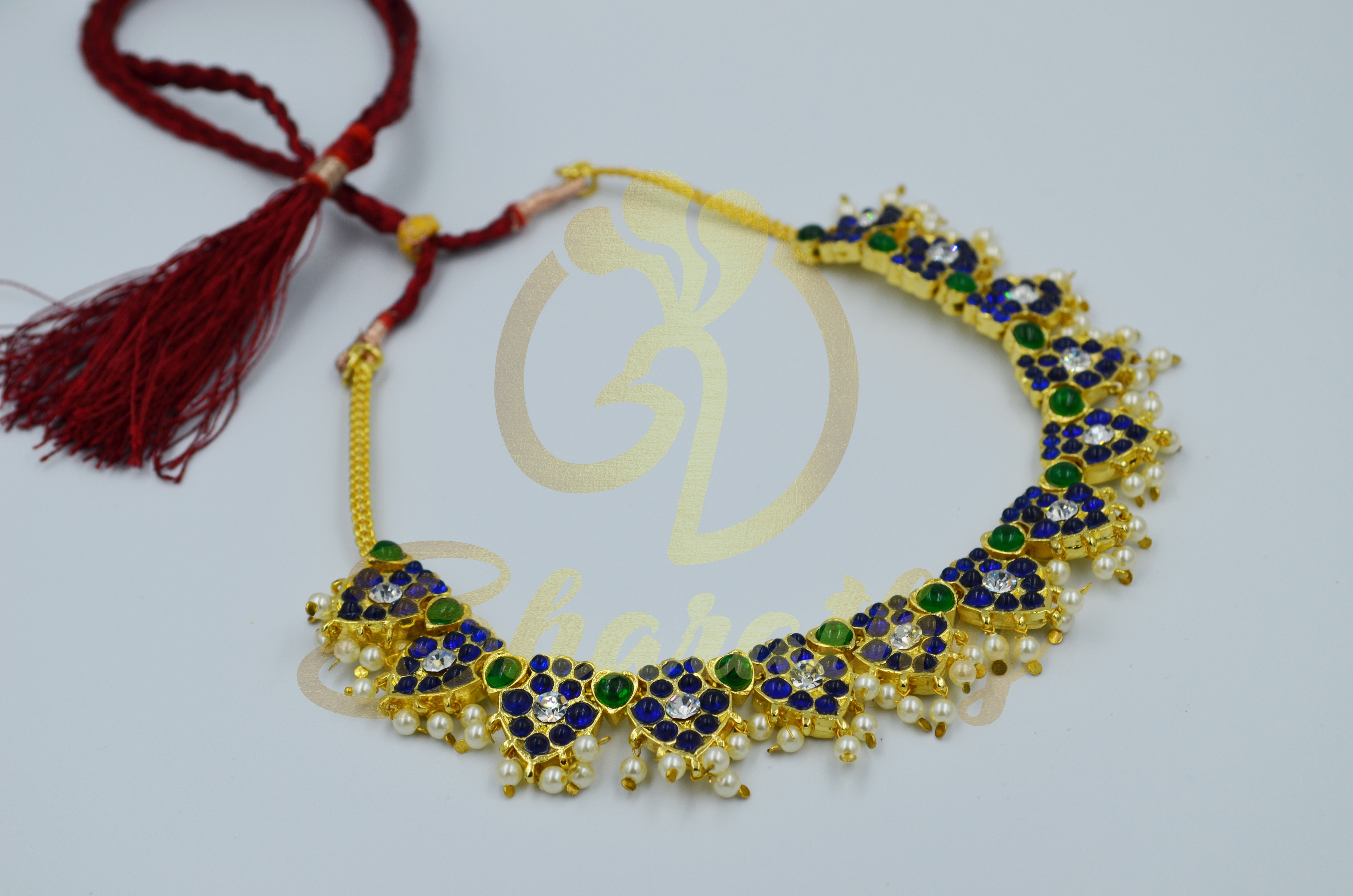 High Quality Kempu stone Choker - Blue & Green
