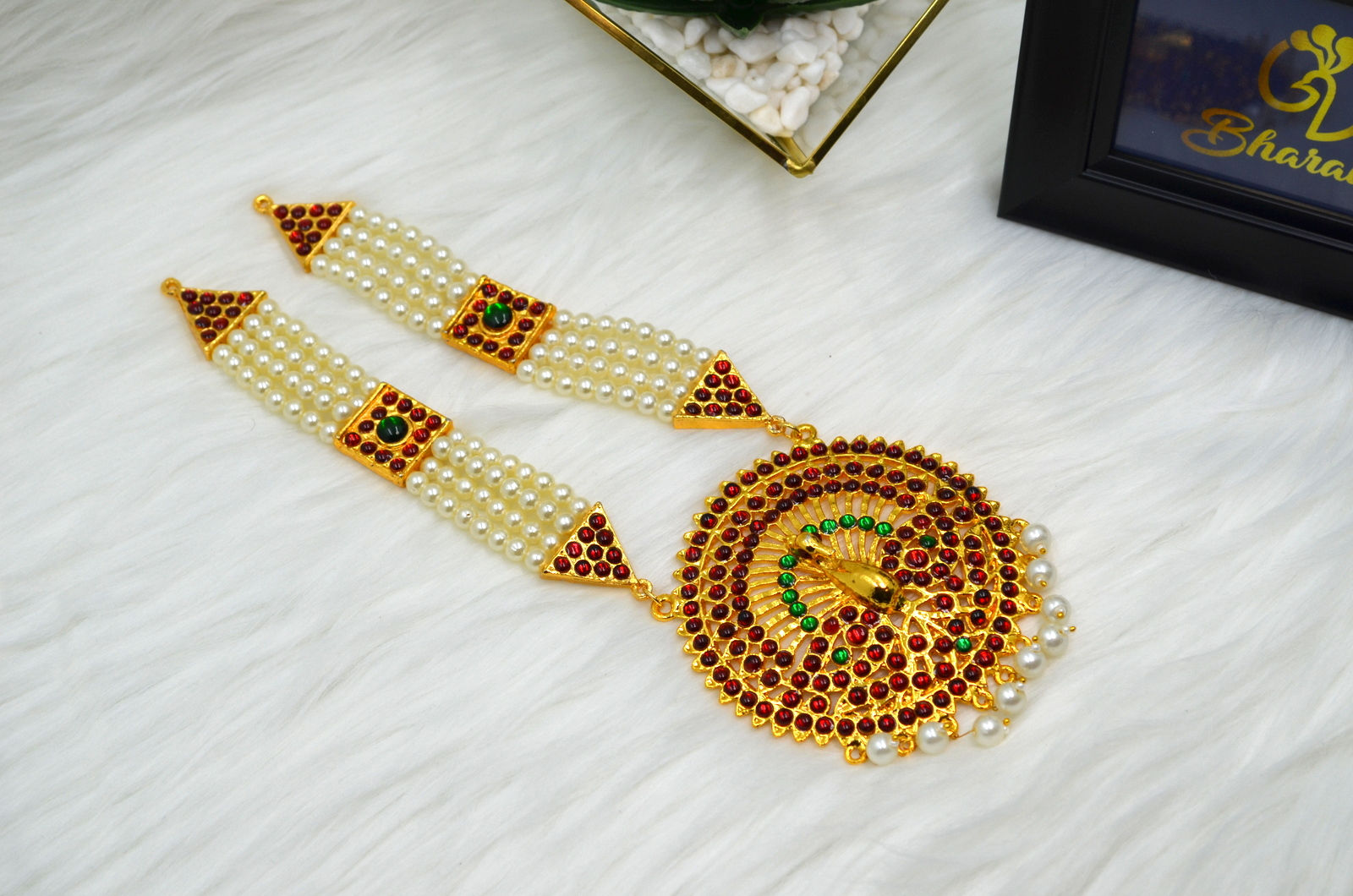 Kempu Stone Mid Haram with Jhumkas