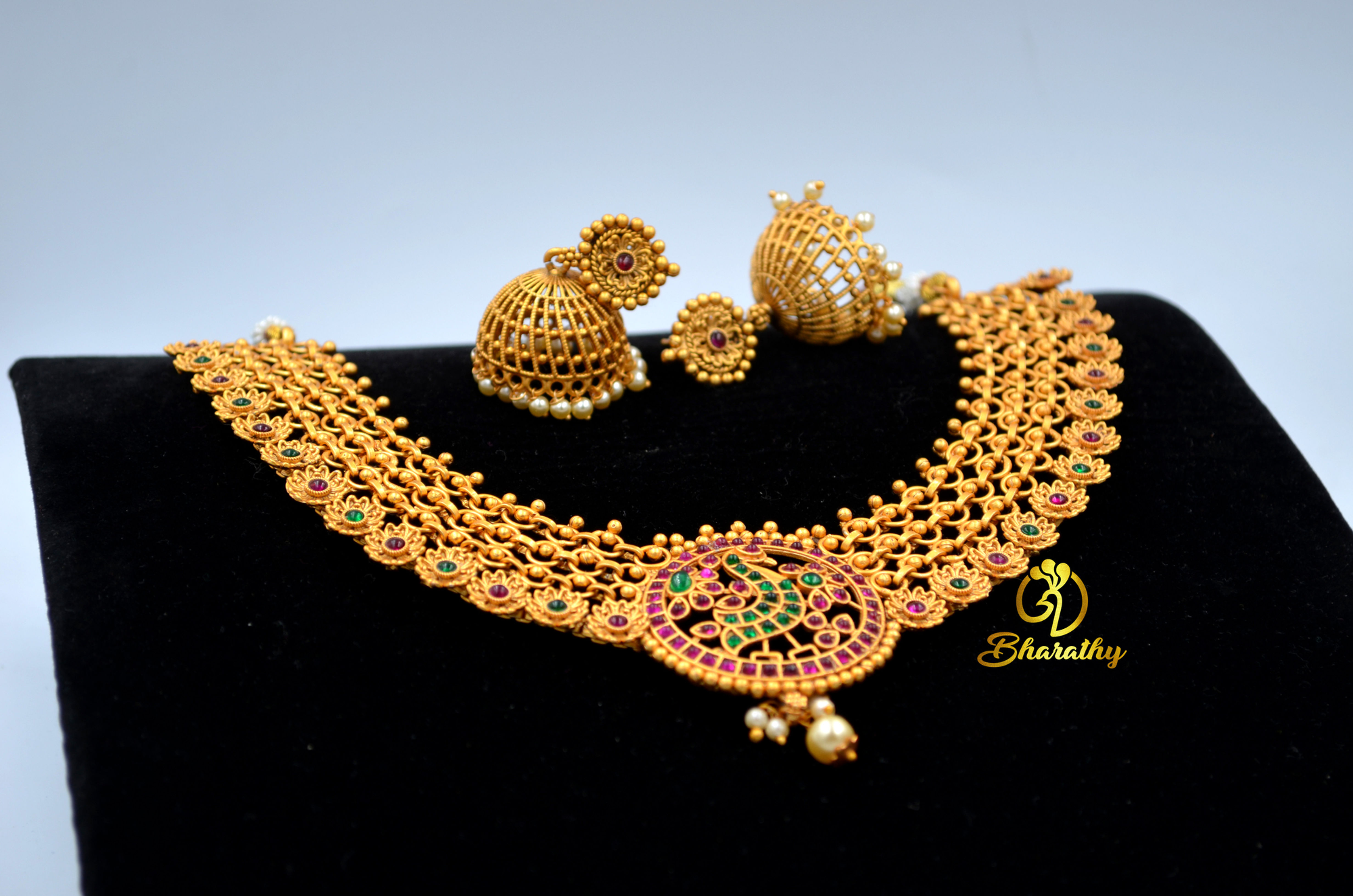 Gold plated Neclace with Matching Jhumkas