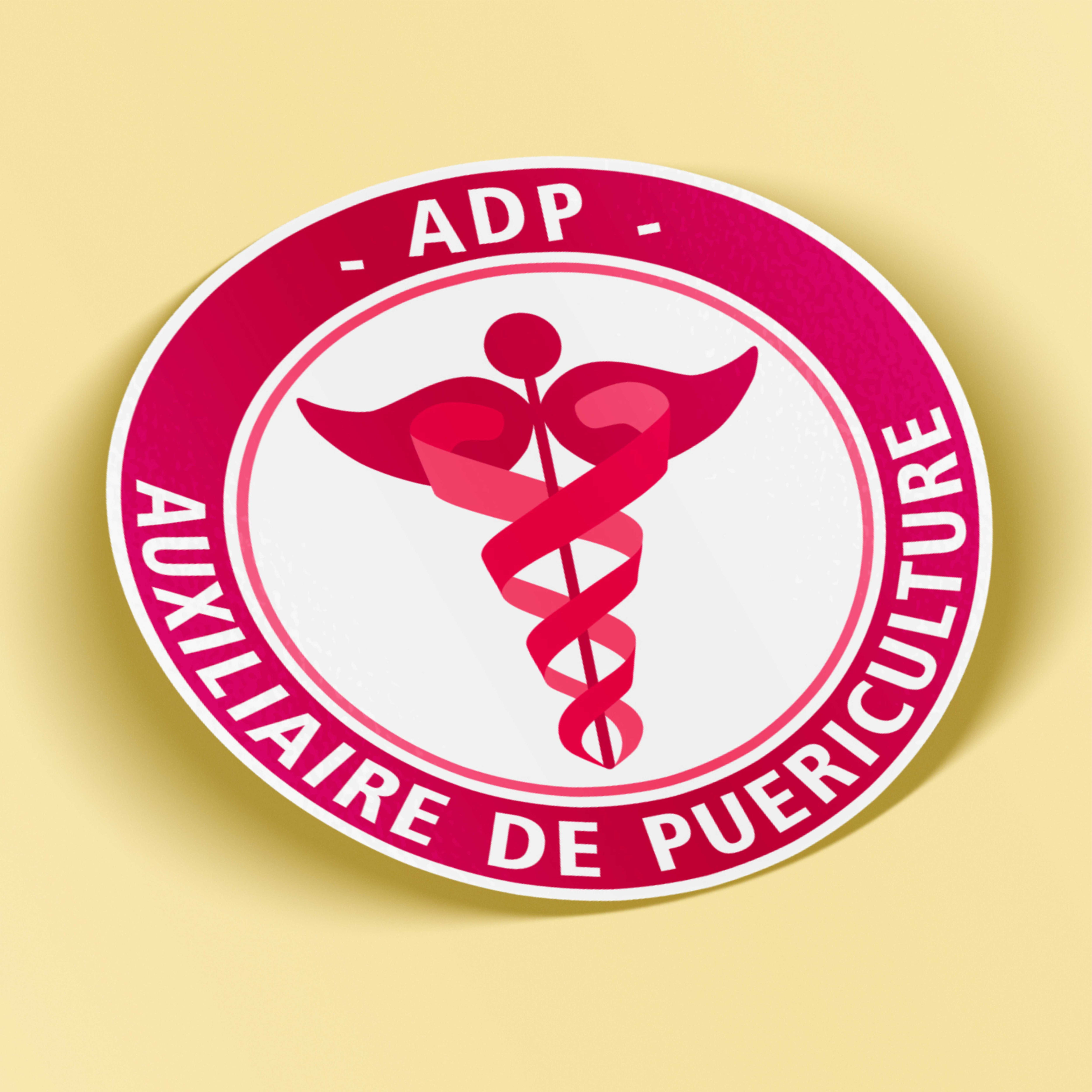 Sticker - Caducée Rond - ADP - Auxiliaire de Puériculture - Modèle Rose