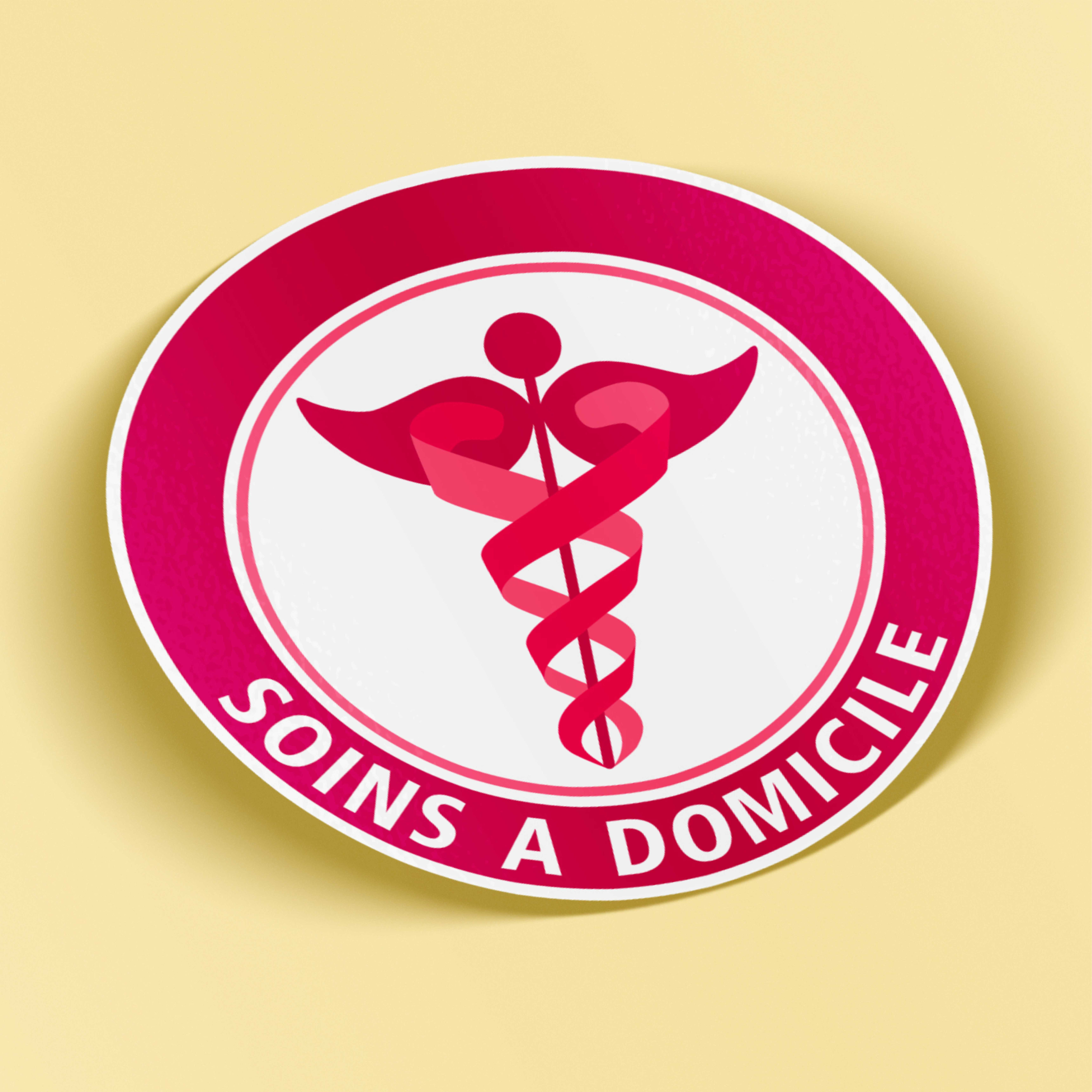 Sticker/Autocollant - Caducée Rond - Soins à Domicile - Modèle Rose