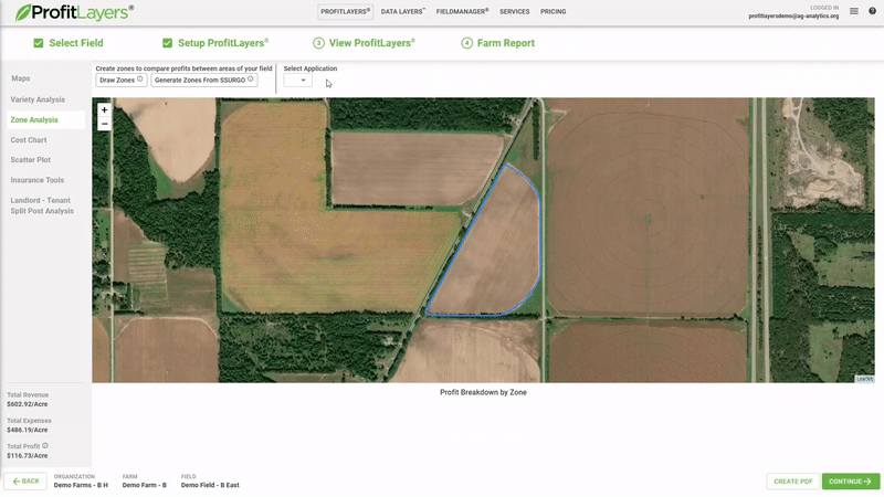 Run the Zone Analysis tool to see your field's profits, based on custom management zones for applications, soil, and more!