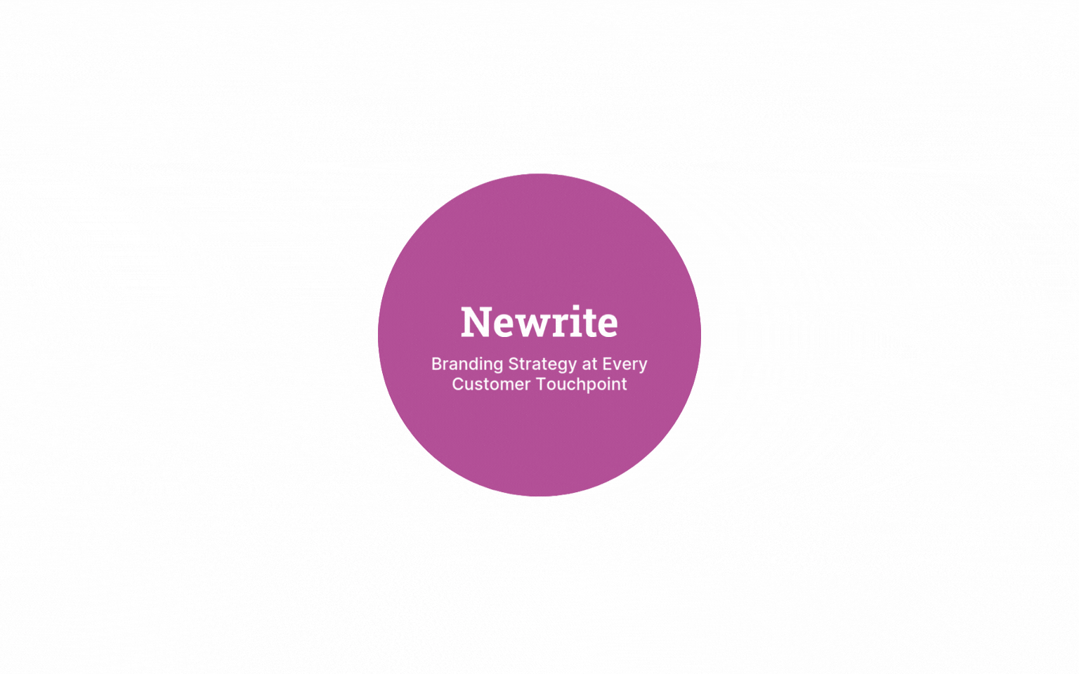 Diagram showing Newrite at the center of a brand strategy hub with touchpoints including email, apps, products, events, ads, forums, and social media to represent Newrite as a solution for brand strategy team.