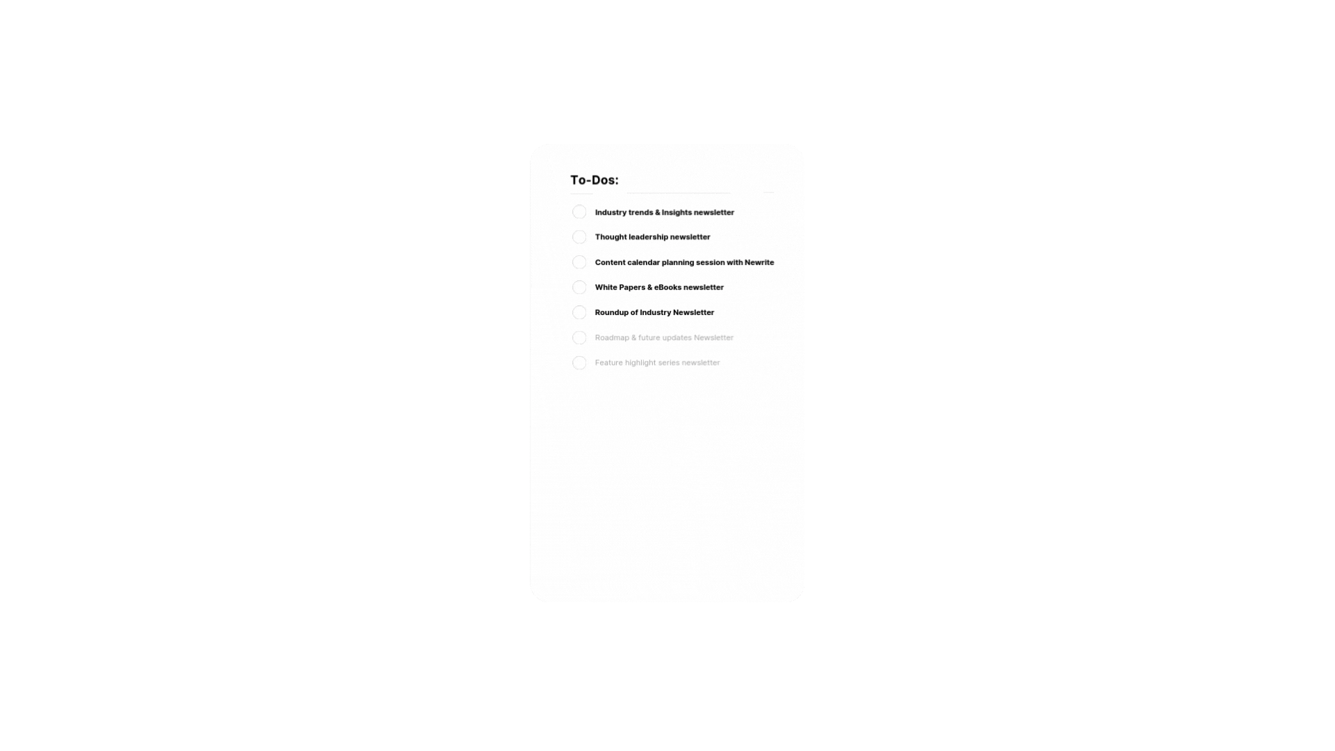 A to-do list demonstrating the tasks Newrite complete for a client on a daily basis.