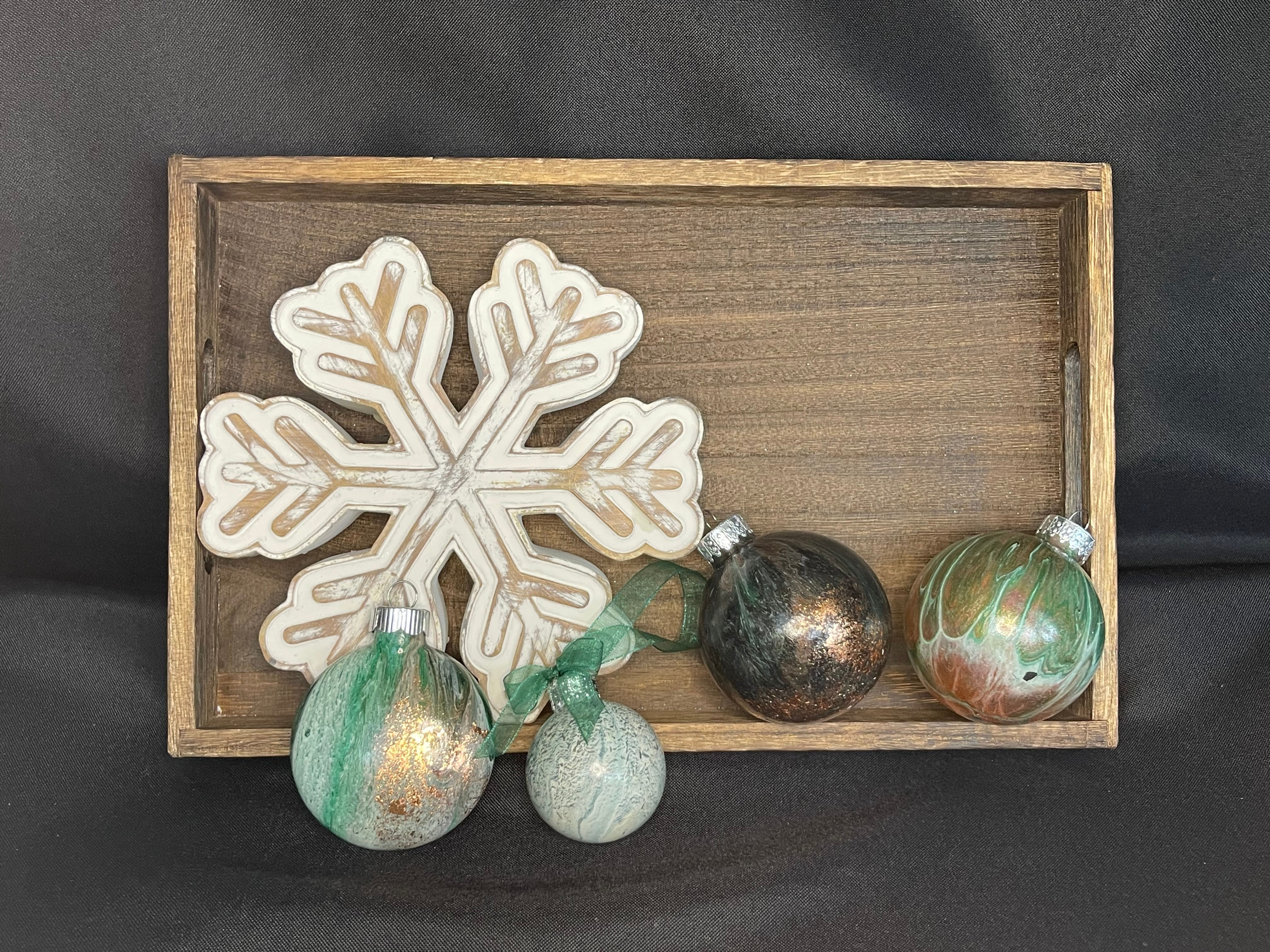Green and Copper Fluid Art Ornaments