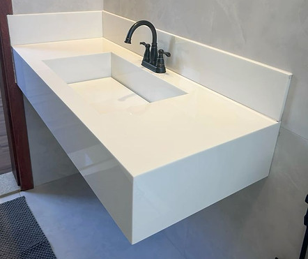 Lavatório Cuba Esculpida De Quartzo Branco