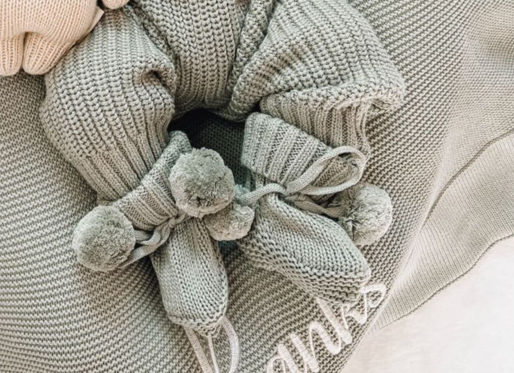 Thumbnail: Sage Knitted Pom Pom Booties