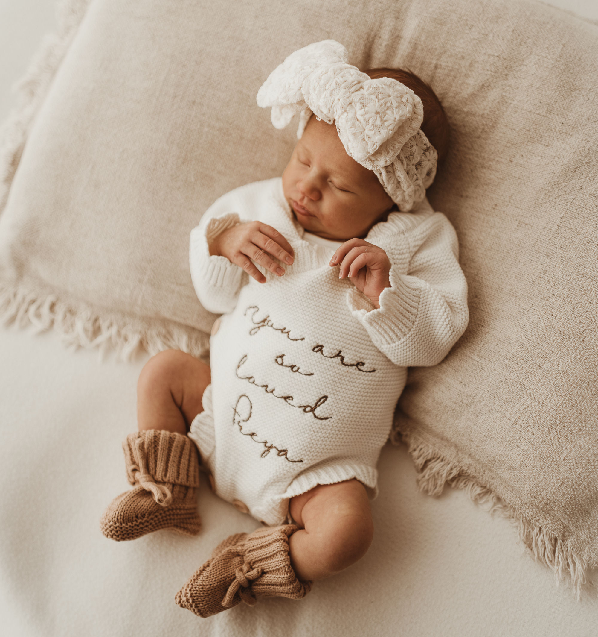 'You are so loved' Personalised Embroidered Scallop White Knit Romper