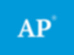 White "AP" letters with a registered trademark symbol on a bright blue background. Simple design with a professional tone.