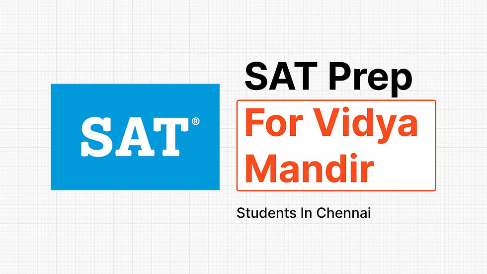 SAT logo beside the title “SAT Prep for Vidya Mandir Students in Chennai” on a light grid background, representing Digital SAT preparation and study guidance for Vidya Mandir students.